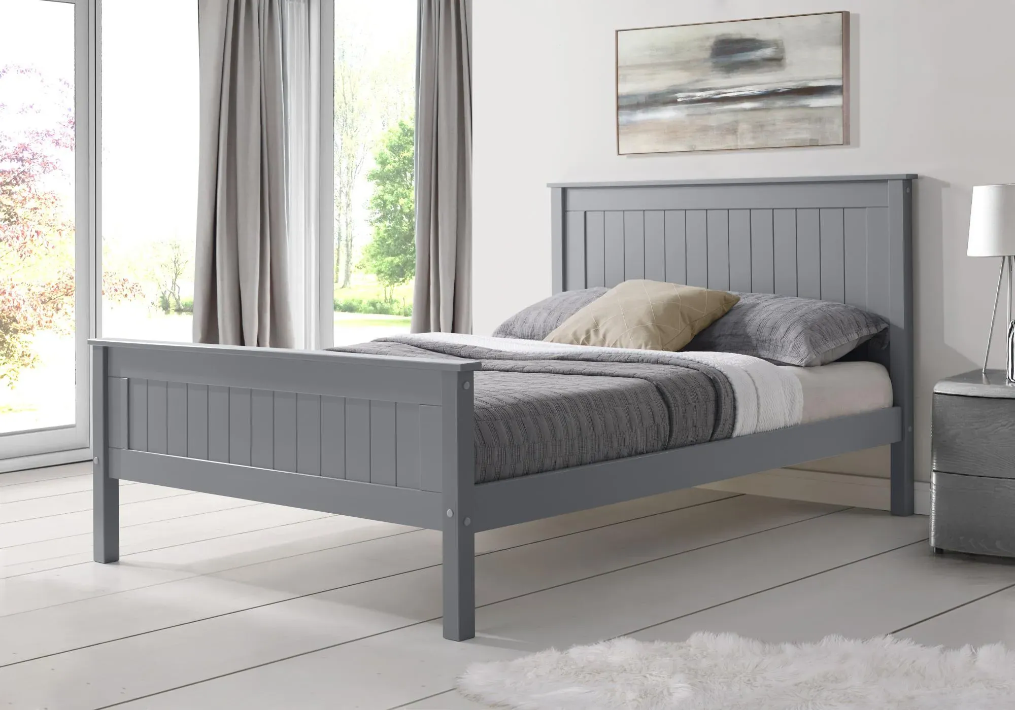 Travis High Footend Wooden Bed - Grey