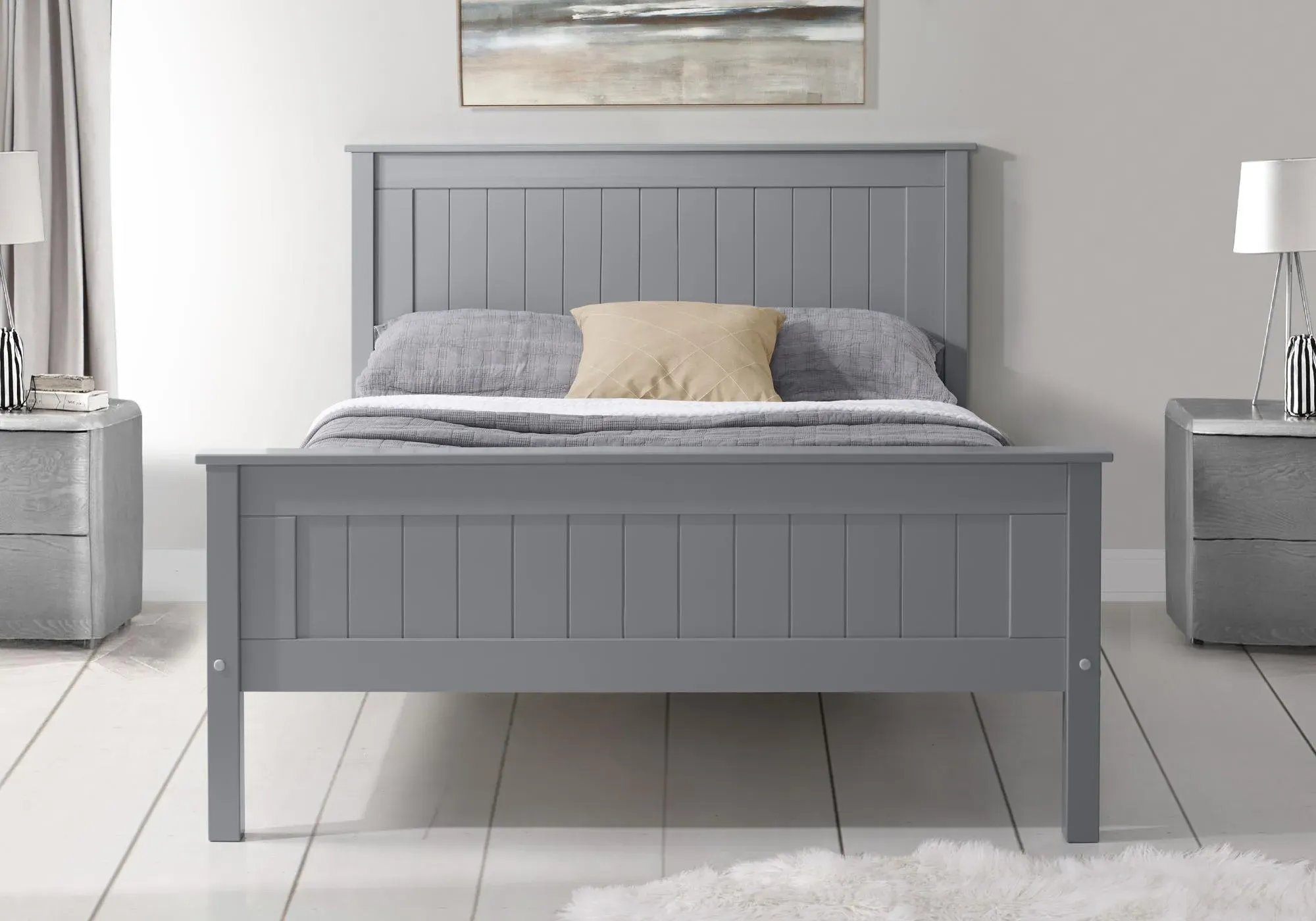 Travis High Footend Wooden Bed - Grey