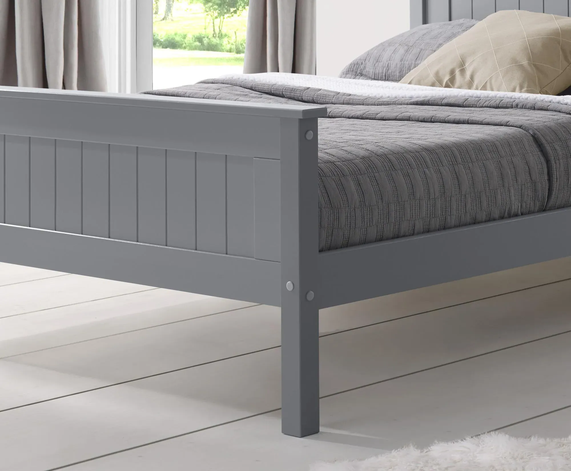 Travis High Footend Wooden Bed - Grey