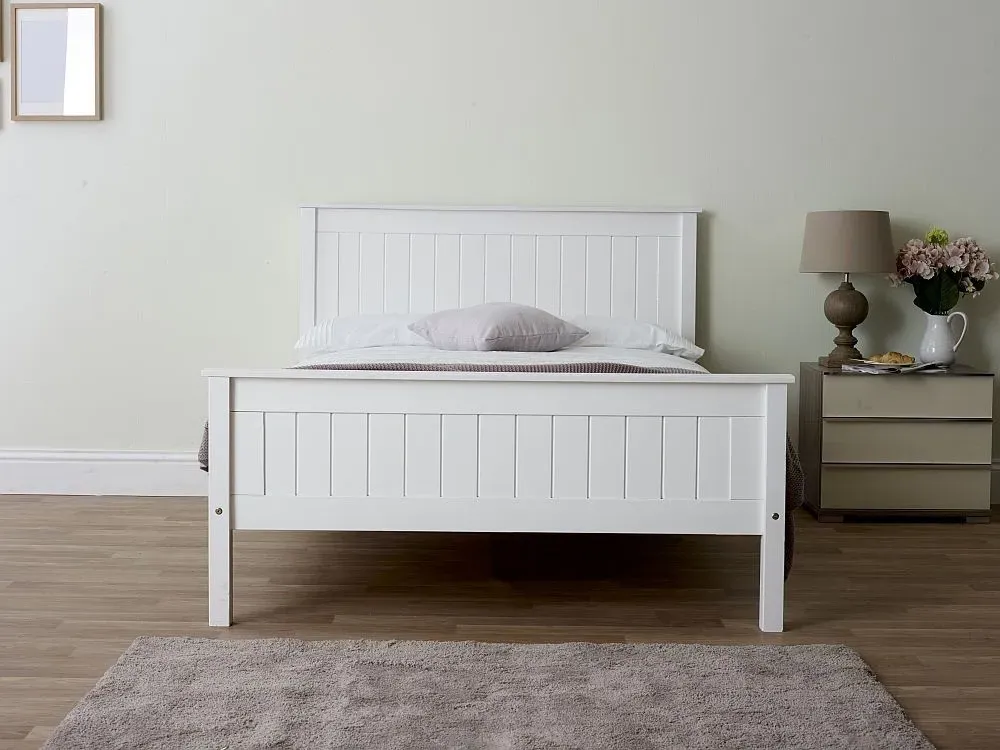 Travis High Footend Wooden Bed - White
