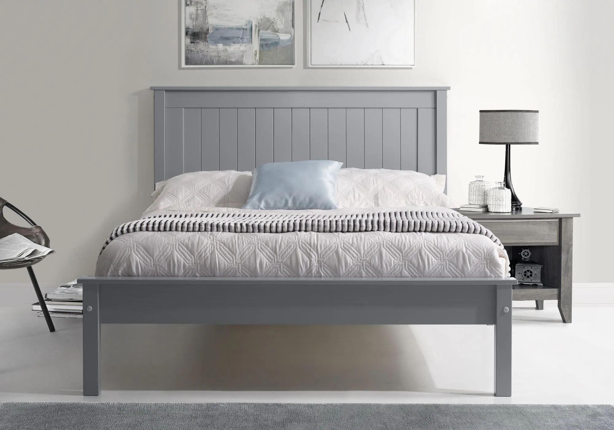 Travis Low Footend Bed Frame - Grey, Wood