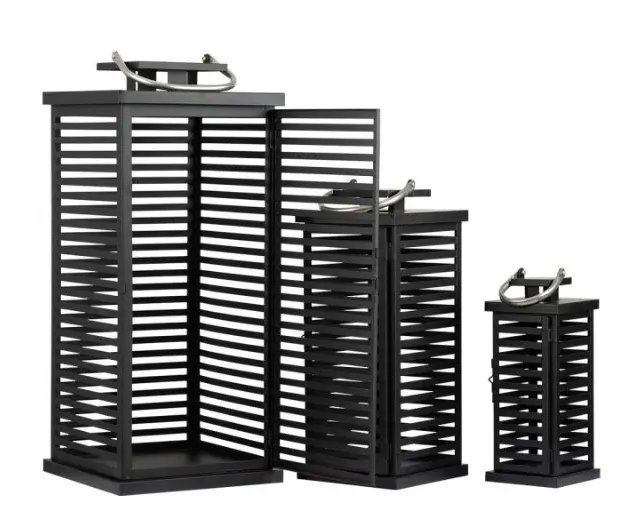 3 Lanterns Set of 2 - Black, Steel