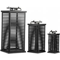 3 Lanterns Set of 2 - Black, Steel