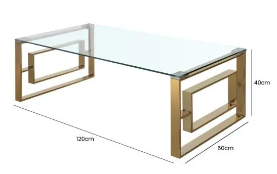 Apex Coffee Table - Gold, Tempered Glass