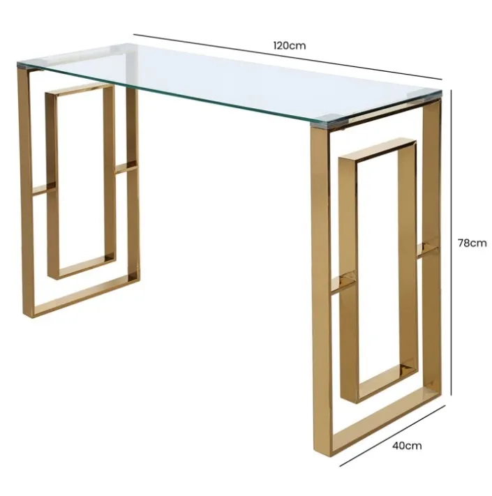 Apex Console Table - Gold, Tempered Glass
