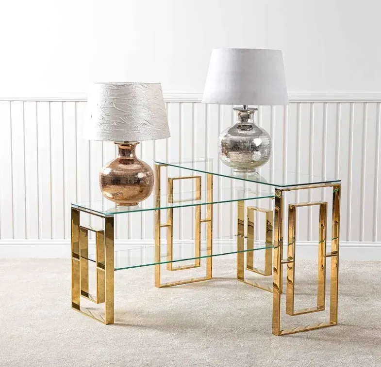 Apex Console Table - Gold, Tempered Glass