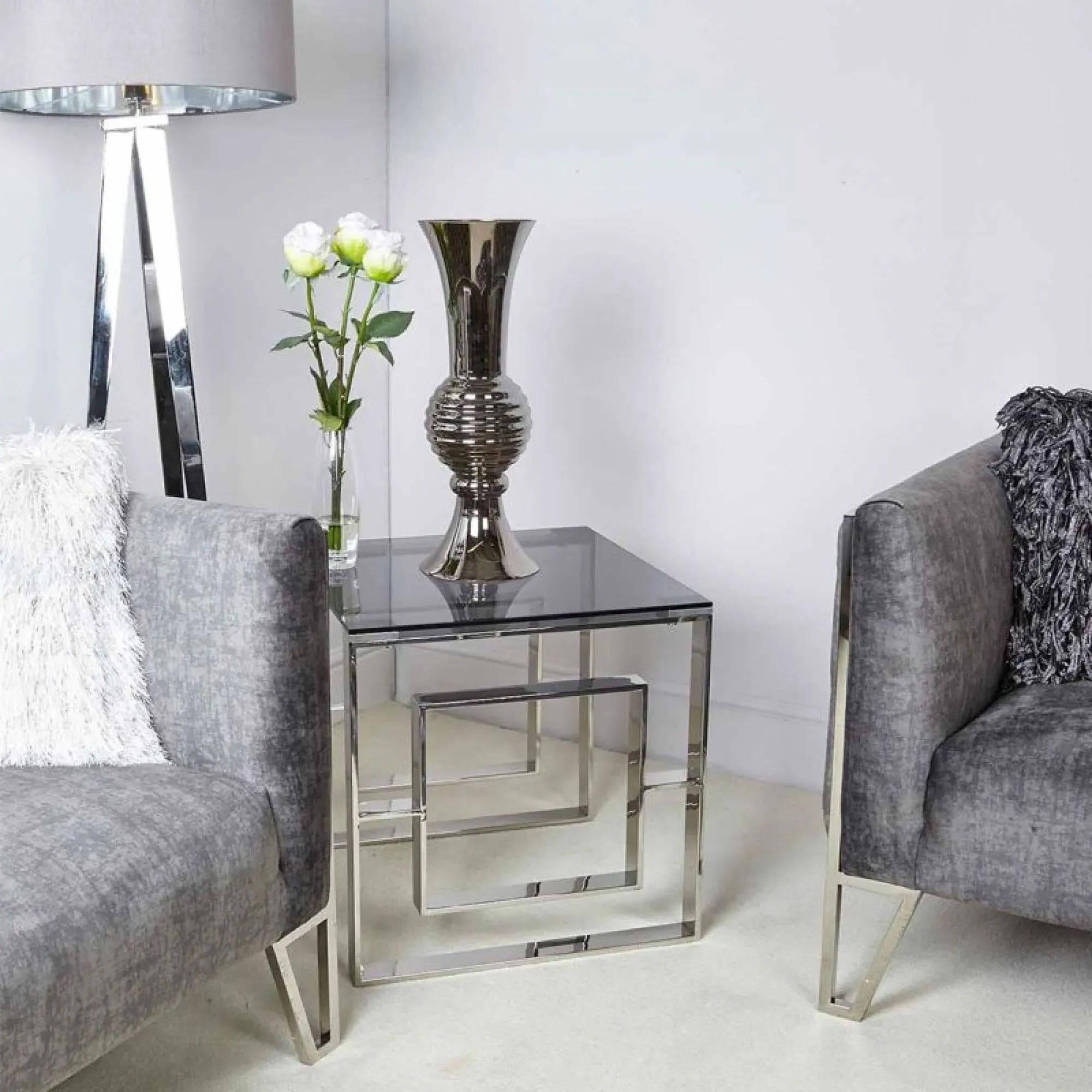 Apex Square End Table - Chrome, Glass