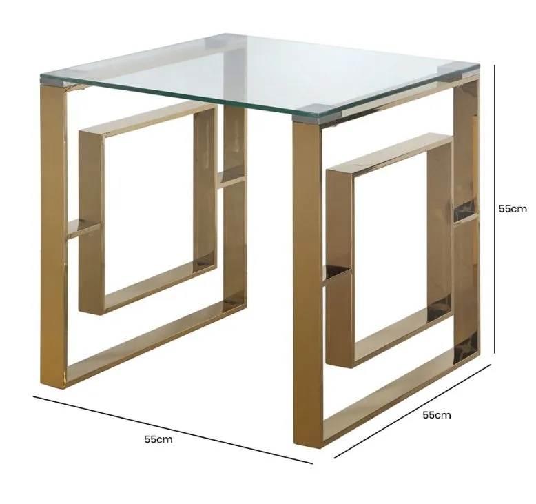 Apex Square End Table - Gold, Glass