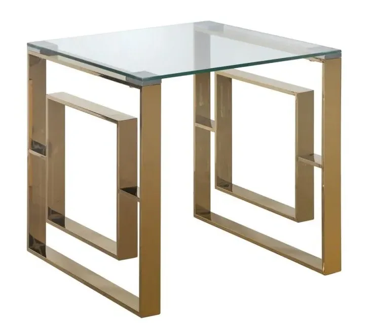 Apex Square End Table - Gold, Glass