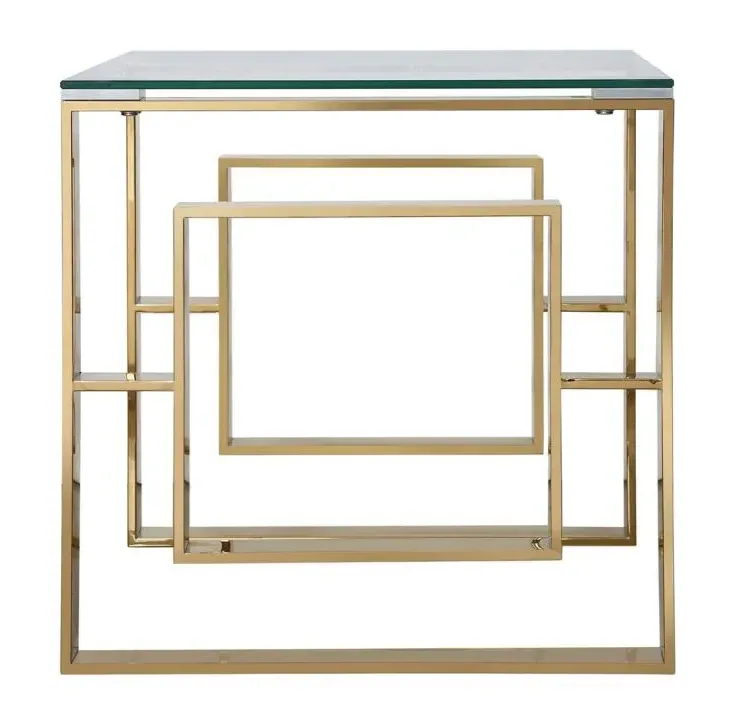 Apex Square End Table - Gold, Glass