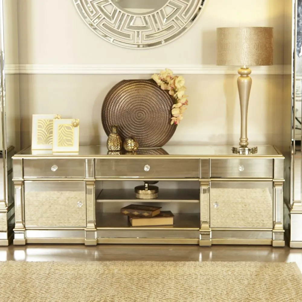 Apollo Mirrored TV Unit with Storage - Champagne Gold