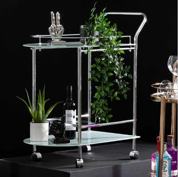 Bavaro Chrome Metal Drinks Trolley - White, Chrome