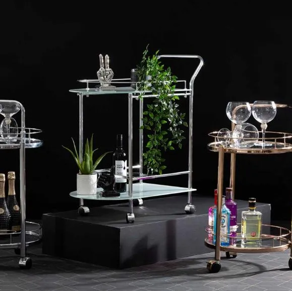 Bavaro Chrome Metal Drinks Trolley - White, Chrome