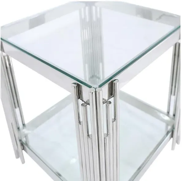 Cohen End Table - Chrome, Steel and Glass