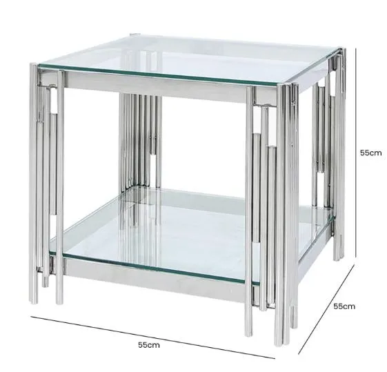Cohen End Table - Chrome, Steel and Glass