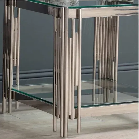 Cohen End Table - Chrome, Steel and Glass