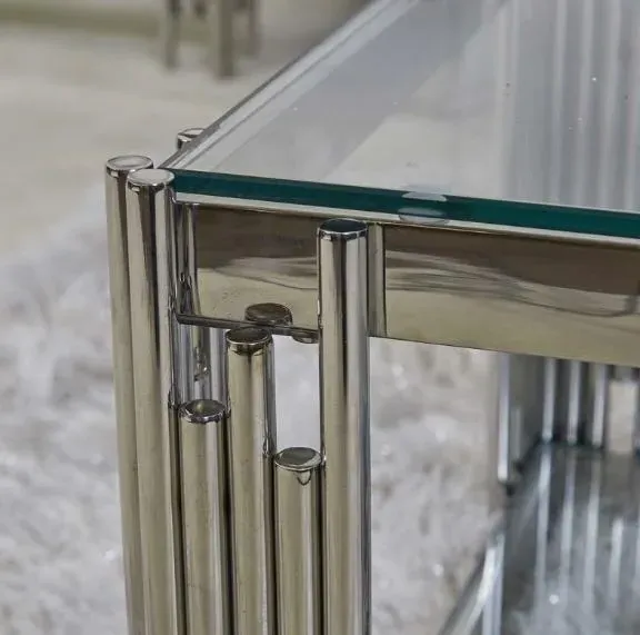 Cohen End Table - Chrome, Steel and Glass