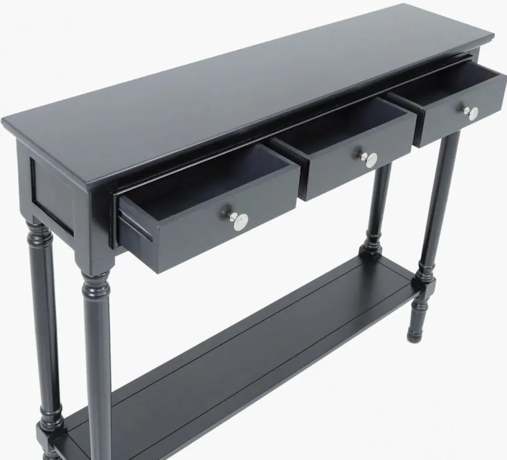 Delta 3 Drawer Console Table with Shelf - Black
