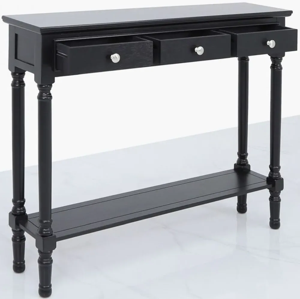 Delta 3 Drawer Console Table with Shelf - Black