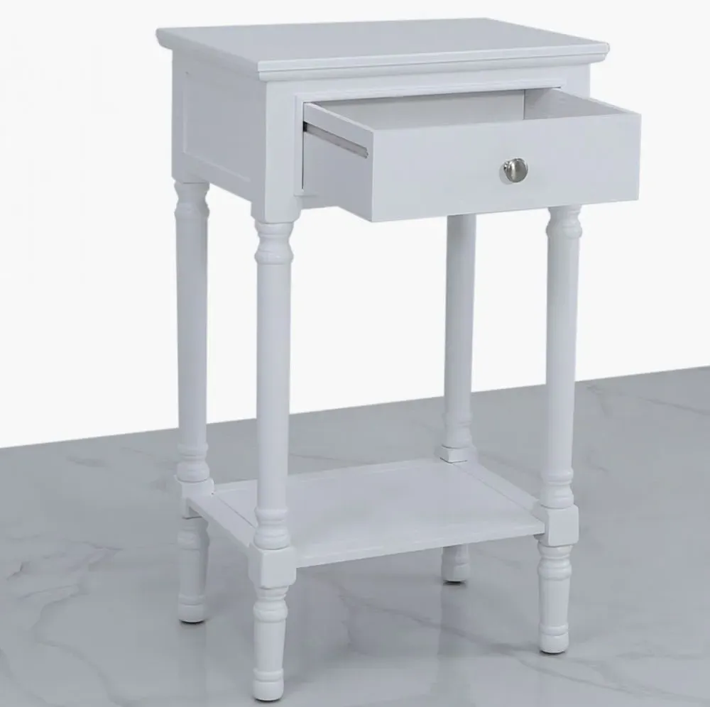 Delta Telephone Table with Drawer - White