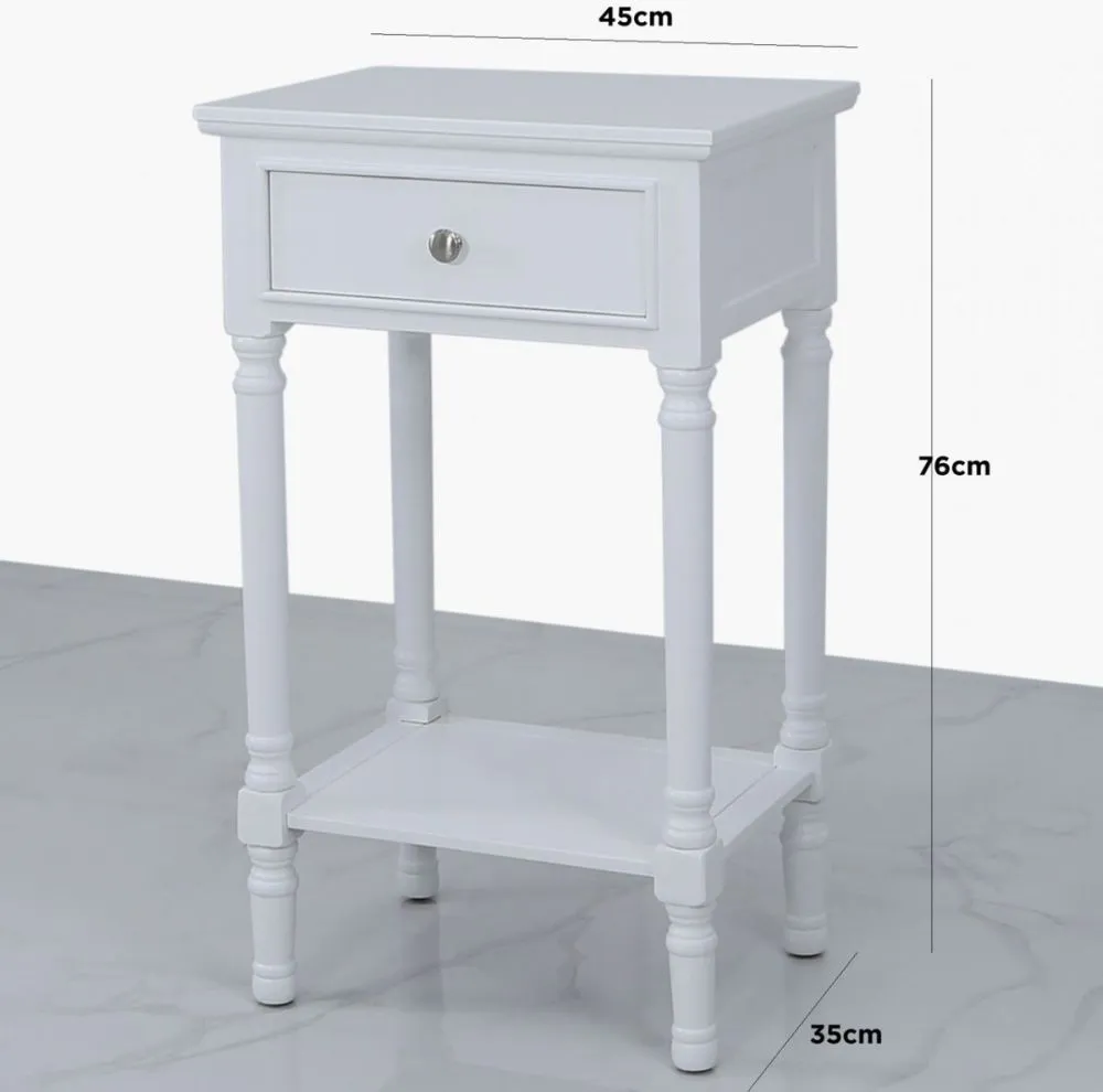 Delta Telephone Table with Drawer - White