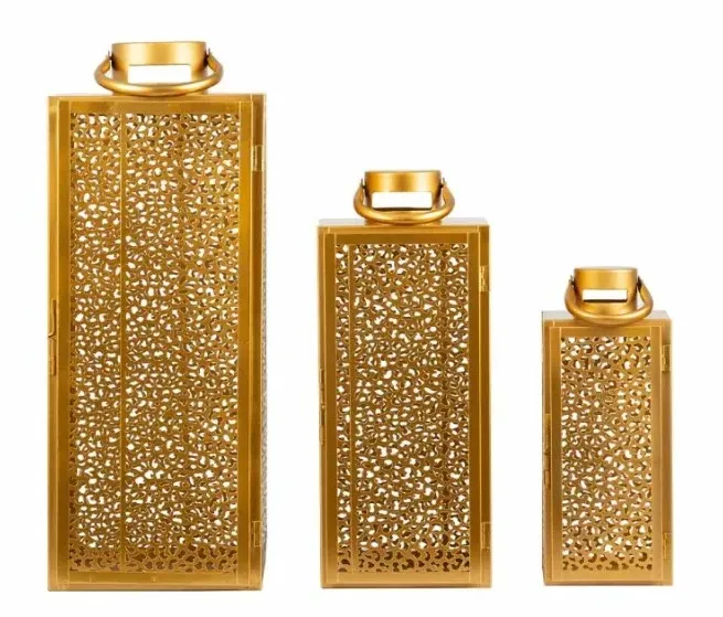 Esme 3 Lanterns Set of 2 - Gold, Steel
