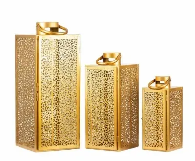 Esme 3 Lanterns Set of 2 - Gold, Steel