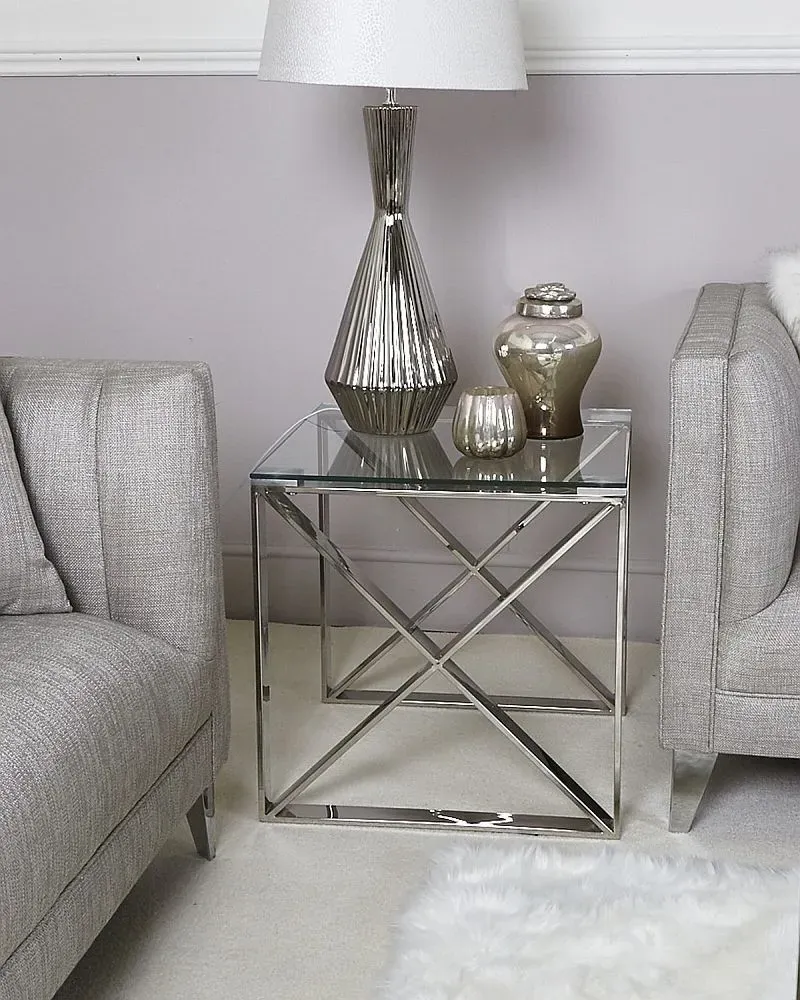 Linosa Rectangular End Table - Silver, Glass