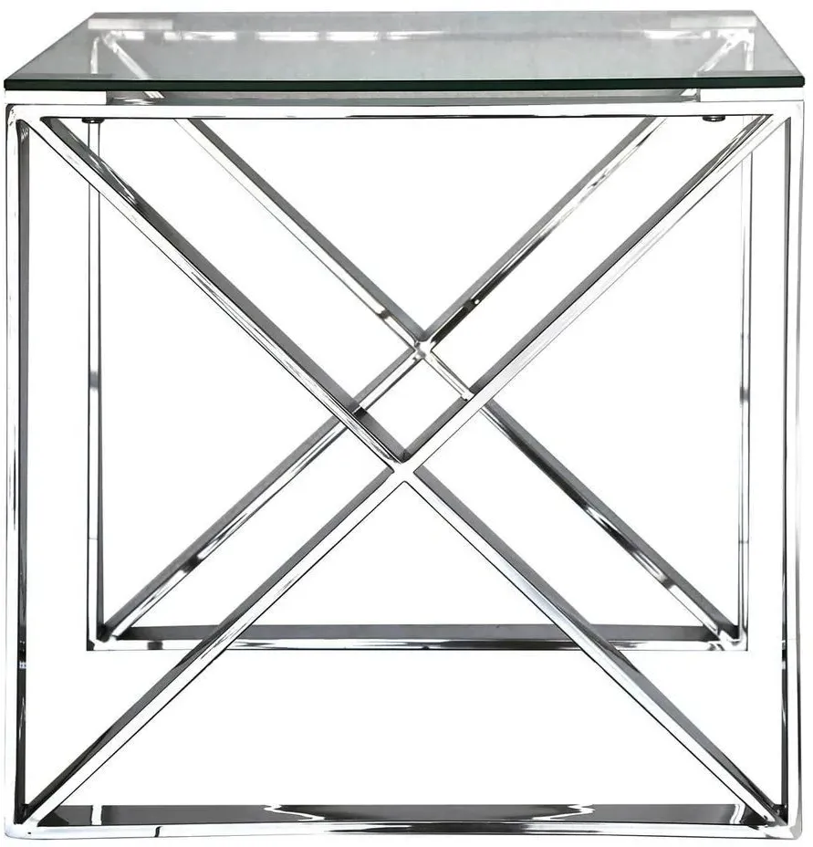 Linosa Rectangular End Table - Silver, Glass
