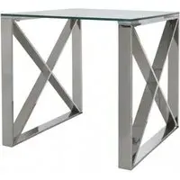 Linosa Rectangular End Table - Silver, Glass