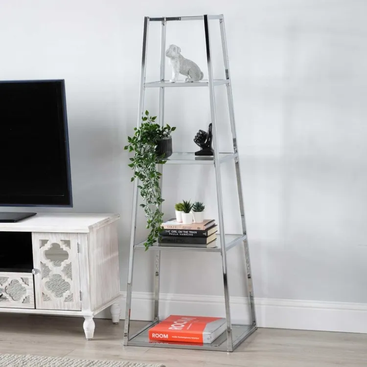 Logan Medium Glass Ladder Display Unit - Chrome
