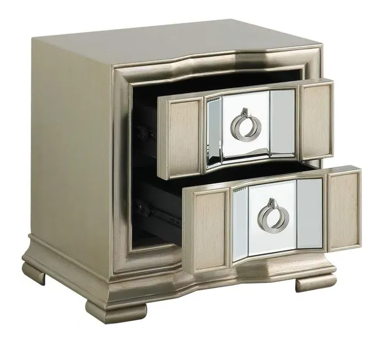 Lucca Mirrored 2 Drawer Bedside Cabinet - Champagne