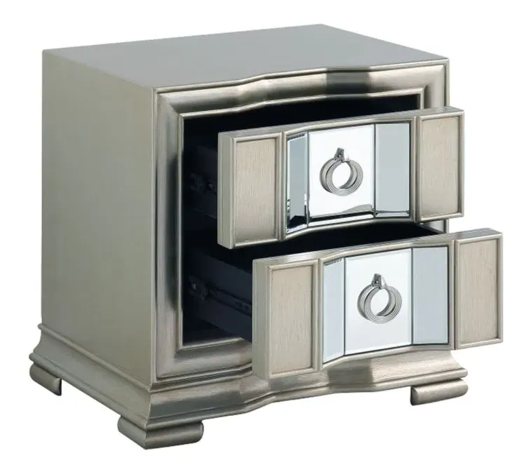 Lucca Mirrored 2 Drawer Bedside Cabinet - Grey