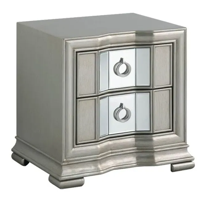 Lucca Mirrored 2 Drawer Bedside Cabinet - Grey