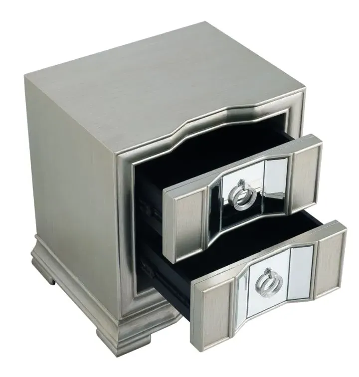 Lucca Mirrored 2 Drawer Bedside Cabinet - Grey