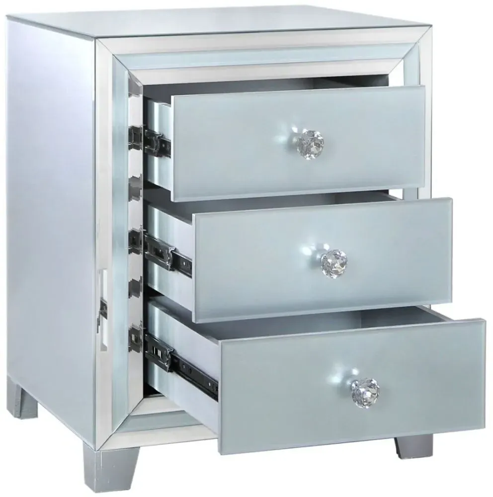 Manhattan 3-Drawer Bedside Cabinet - Grey, Glass