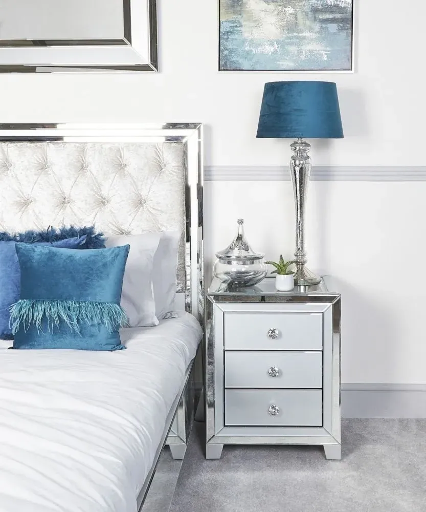 Manhattan 3-Drawer Bedside Cabinet - Grey, Glass