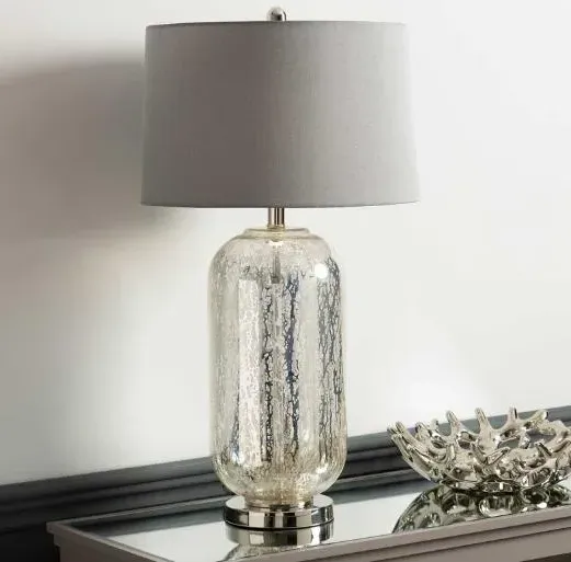 Mercury Glass Table Lamp Set of 2 - Silver, Silk