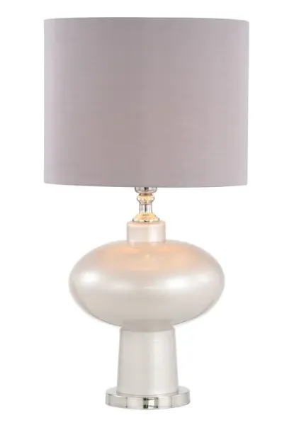 Opal Glass Table Lamp with Faux Silk Shade - Grey