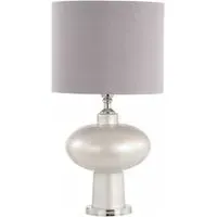 Opal Glass Table Lamp with Faux Silk Shade - Grey