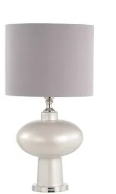 Opal Glass Table Lamp with Faux Silk Shade - Grey
