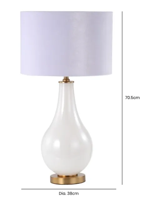 Pearl Glass Table Lamp with Velvet Shade - White
