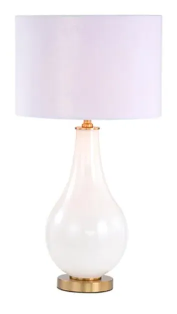 Pearl Glass Table Lamp with Velvet Shade - White