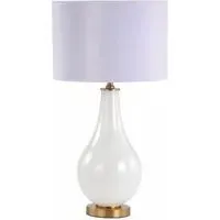 Pearl Glass Table Lamp with Velvet Shade - White