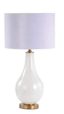 Pearl Glass Table Lamp with Velvet Shade - White