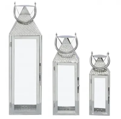 Set of 3 Stainless Steel Lanterns - Silver, Beaten Nickel image
