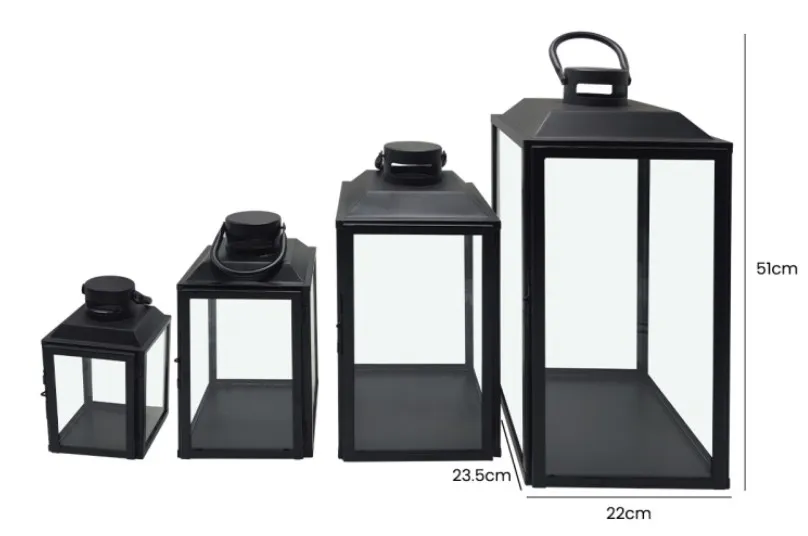 Set of 4 Lanterns - Black, Steel