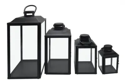 Set of 4 Lanterns - Black, Steel image