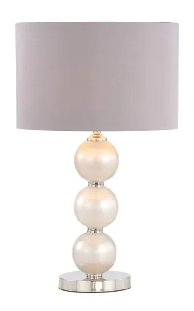 Small Opal Glass Table Lamp with Faux Silk Shade - Grey