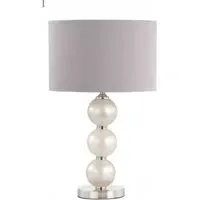 Small Opal Glass Table Lamp with Faux Silk Shade - Grey